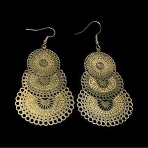 Gold-Tone Filigree Dangle Earrings With Hook Closure